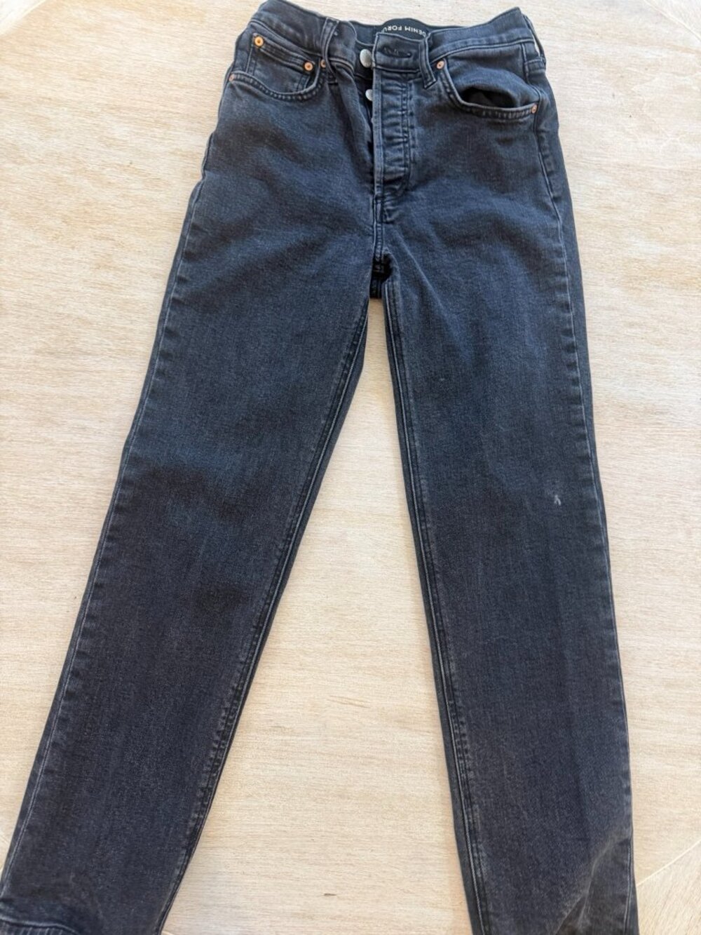 Denim Forum The Arlo High Rise Straight Jeans Black Size 25 28L